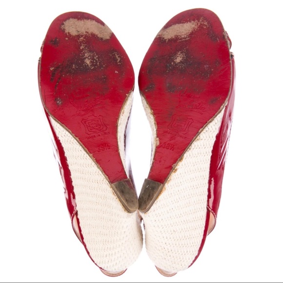 CHRISTIAN LOUBOUTIN size 38.5 red patent WEDGES - Picture 5 of 15